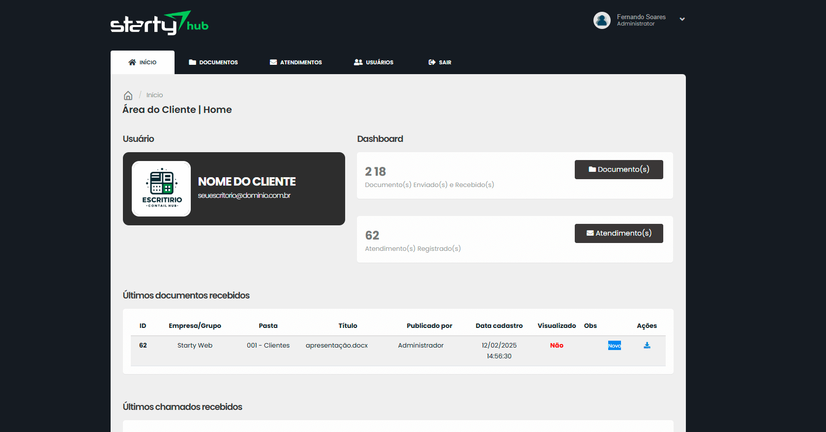 Starty Hub - Área do Cliente